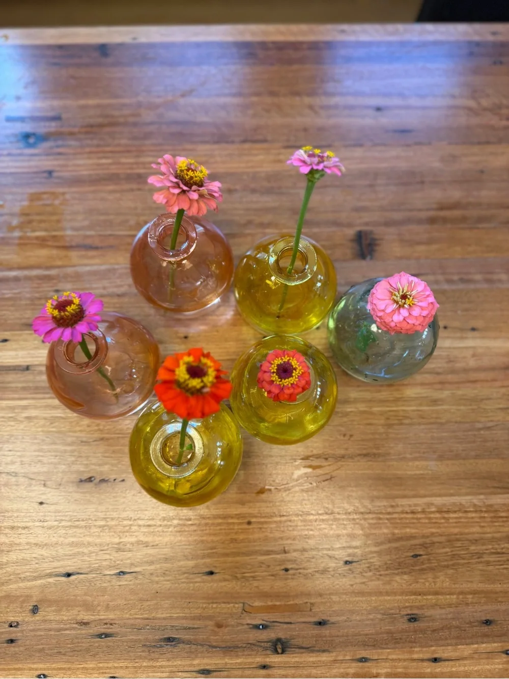 Art Glass Bud Vases - Set of 8 (Yellow, Orange, Green)